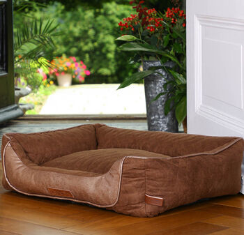 Luxury Quilted Dog Bed With Faux Leather, 2 of 7