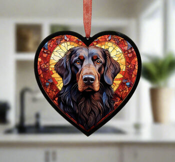 Flat Coated Retriever Stained Glass Effect Heart Suncatcher, 4 of 5
