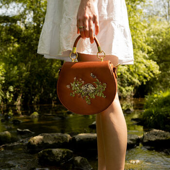 Sleepy Fawn Embroidered Satin Saddle Bag, 8 of 8