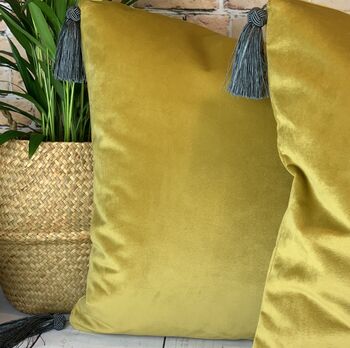 Velvet Mustard Tasselled Cushion, 7 of 10