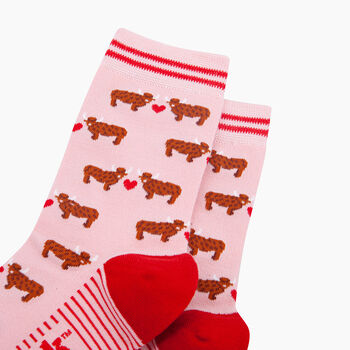 Highland Cow Hearts Bamboo Socks In Pink, 2 of 4