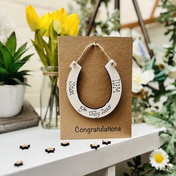 Personalised Wedding Card Horseshoe Wooden Keepsake, 4 of 4