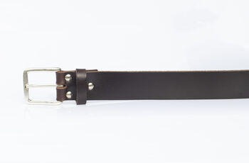 Handmade Men's English Leather Dark Brown Belt 35mm Wide, 5 of 9