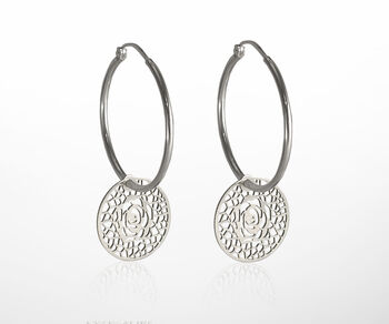Rose Earrings Adorning Sterling Silver Hoops, 2 of 3