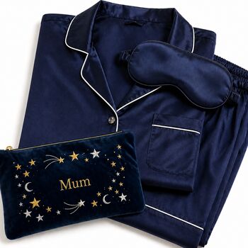 Pamper Gift Set For Mum With Pyjamas, Mum Embroidered Make Up Bag And Eye Mask, 2 of 8