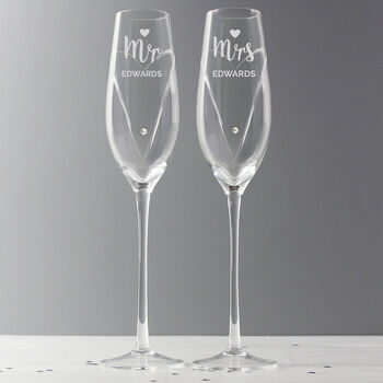Personalised Mr And Mrs Swarovski Champagne Flutes, 5 of 8