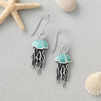 Turquoise Resin Sterling Silver Jellyfish Hook Earrings, 3 of 7
