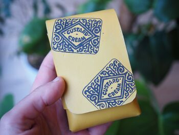 Personalised Yellow Playing Card Case With Custard Cream Print, 5 of 7