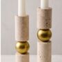 Travertine And Brass Sculptural Candle Holder Set Of Two, thumbnail 3 of 6