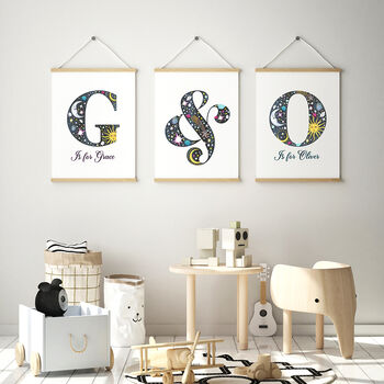 Sun Moon And Stars Personalised Initial Print, 4 of 11