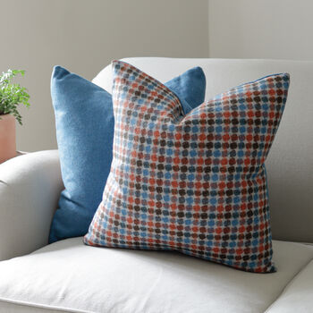 Multi Spot Blue And Orange Wool Cushion, 2 of 3