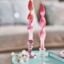 Dip Dye Marble Pink And Gold Curly Dinner Candles, thumbnail 1 of 4