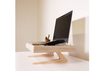 Birch Ply Desktop Screen Stand With Inbuilt Desk Tidy, 2 of 11