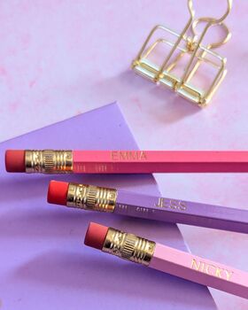 Strawberry Pink Personalised Pencil Gift Set, 2 of 4