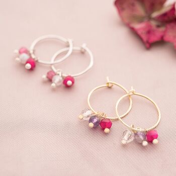 Sterling Silver Semi Precious Birthstone Hoop Earrings, 3 of 6