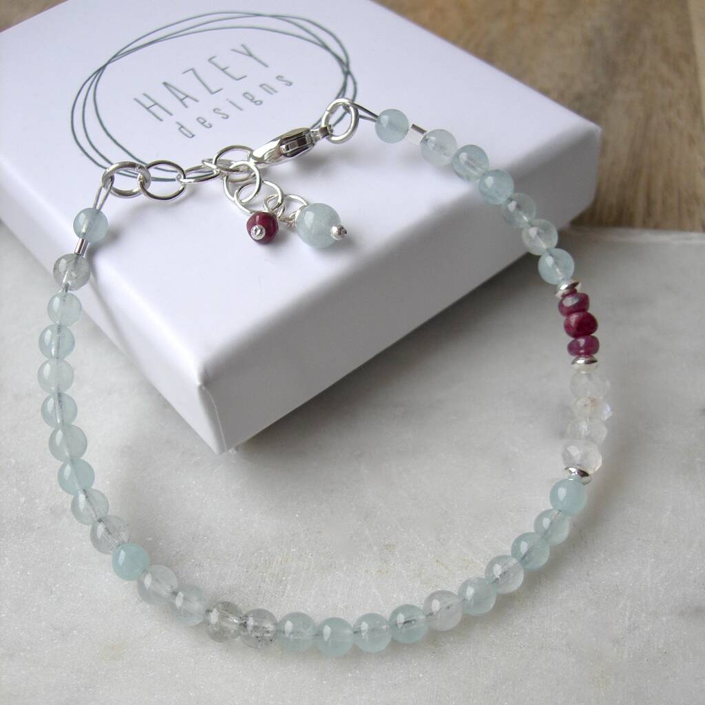 aquamarine, ruby and moonstone bracelet by hazey designs ...