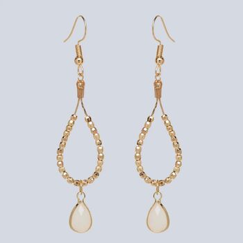 Gold Coloured Bead And Cream Opal Statement Earrings, 2 of 4