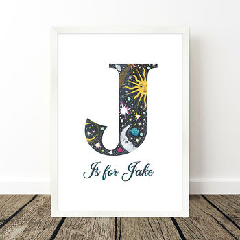 Sun Moon And Stars Personalised Initial Print, 8 of 11