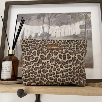 Personalised Leopard Print Makeup Cosmetic Clutch Bag, 7 of 8