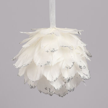 G Decor Luxurious White Feather Christmas Tree Bauble, 2 of 3