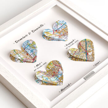 Personalised Crystal Anniversary 3D Heart Map Locations Print, 8 of 12