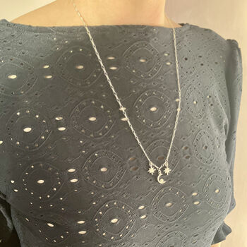 Sterling Silver Cubic Zirconia Sun, Moon And North Star Charm Necklace: Jewellery Set Available, 2 of 10