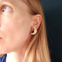 Crescent Moon Stud Earrings, Ochre And Gold, thumbnail 3 of 3