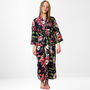 Black And Pink Flower Print Cotton Dressing Gown Kimono, thumbnail 9 of 11