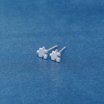 Silver Jigsaw Puzzle Stud Earrings, 925 Sterling Silver, 3 of 7
