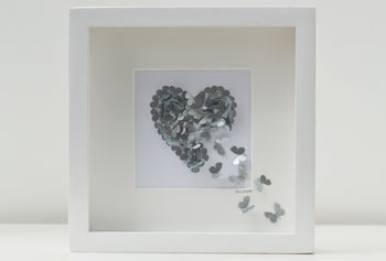 Framed 3D Silver Wedding Anniversary Butterfly Heart, 5 of 9
