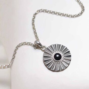 Sterling Silver Onyx Sun Disc Necklace, 3 of 6