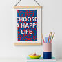 Navy ''Choose A Happy Life' Motivational Typography Print Wall Art Print | Digital Download, thumbnail 3 of 5