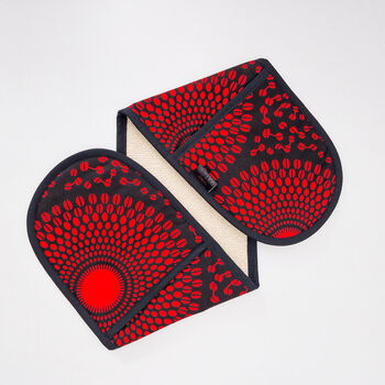African Print Oven Gloves | Black Red Shope Print, 2 of 5
