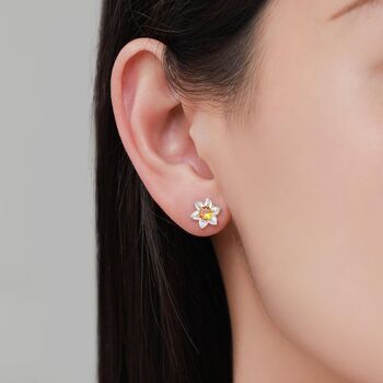Sterling Silver Daffodil Cz Stud Earrings, 6 of 11