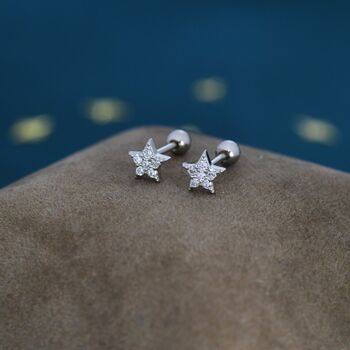 Tiny Star Cz Screw Back Earrings In Sterling Silver, 3 of 10
