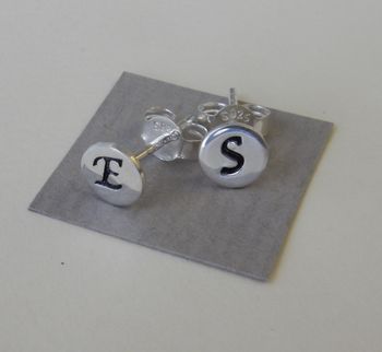 Silver Round Personalised Stud Earrings, 2 of 3