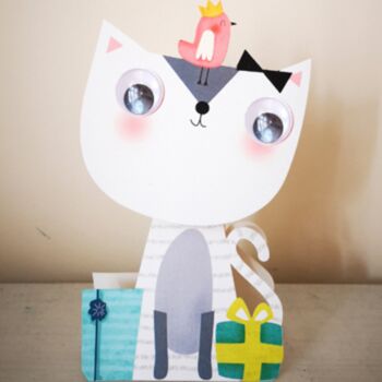 Friendly Kitten 3D Wobbly Eyes Birthday Card, 2 of 2