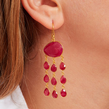 Ruby Jellyfish Gold Plated Silver Chandelier Earrings, 3 of 10