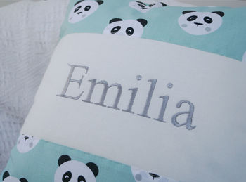 Panda Name Cushion Mint And Grey, 4 of 5
