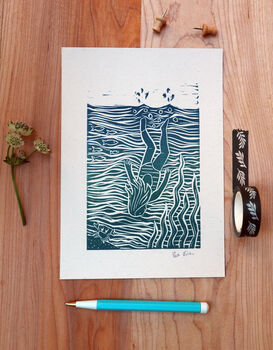 Wild Swimming Lino Print, 3 of 4