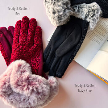 Fluffy Faux Fur Wave Cuff Suede Effect Gloves, 6 of 12