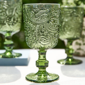 Set Of Four Green Paisley Wine Goblets, 3 of 7
