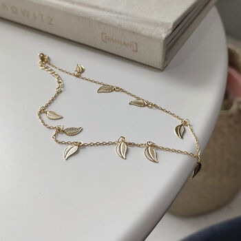 Delicate Gold 14 K Leaf Chain Anklet, 2 of 8