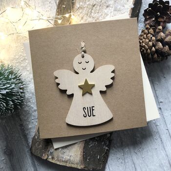 Personalised Wooden Angel Decoration Christmas Card, 3 of 3