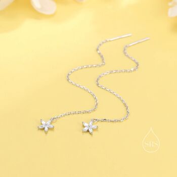 Cz Flower Threader Earrings In Sterling Silver, 3 of 12