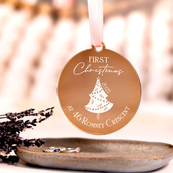 Our First Home Personalised Gold Christmas Bauble, 6 of 7