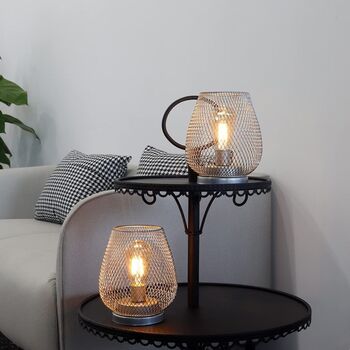 Set Of Two Metal Bedside Lamps Vintage Cordless Light, 2 of 8