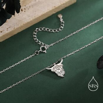 Sterling Silver Highland Cow Pendant Necklace, 3 of 12