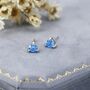 Trillion Cut Aquamarine Blue Cz Stud Earrings In Sterling Silver, thumbnail 3 of 12
