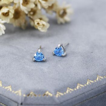 Trillion Cut Aquamarine Blue Cz Stud Earrings In Sterling Silver, 3 of 12